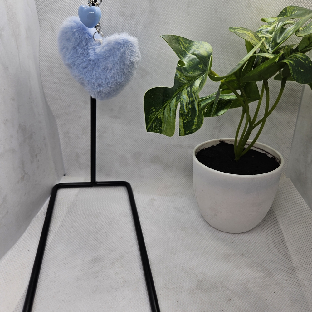 Fluffy Blue Heart Key Holder